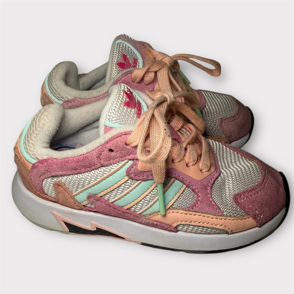 Adidas ZX Flux Kids Sneakers Size 11K Pink Mint Green Mesh Lace Up Athletic